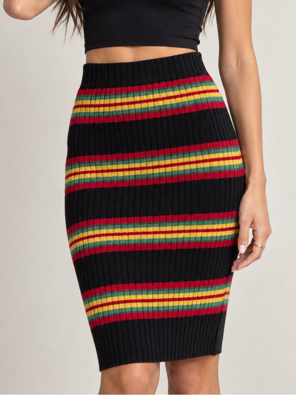 MARCO DE VINCENZO Striped Ribbed Knit Pencil Skirt
